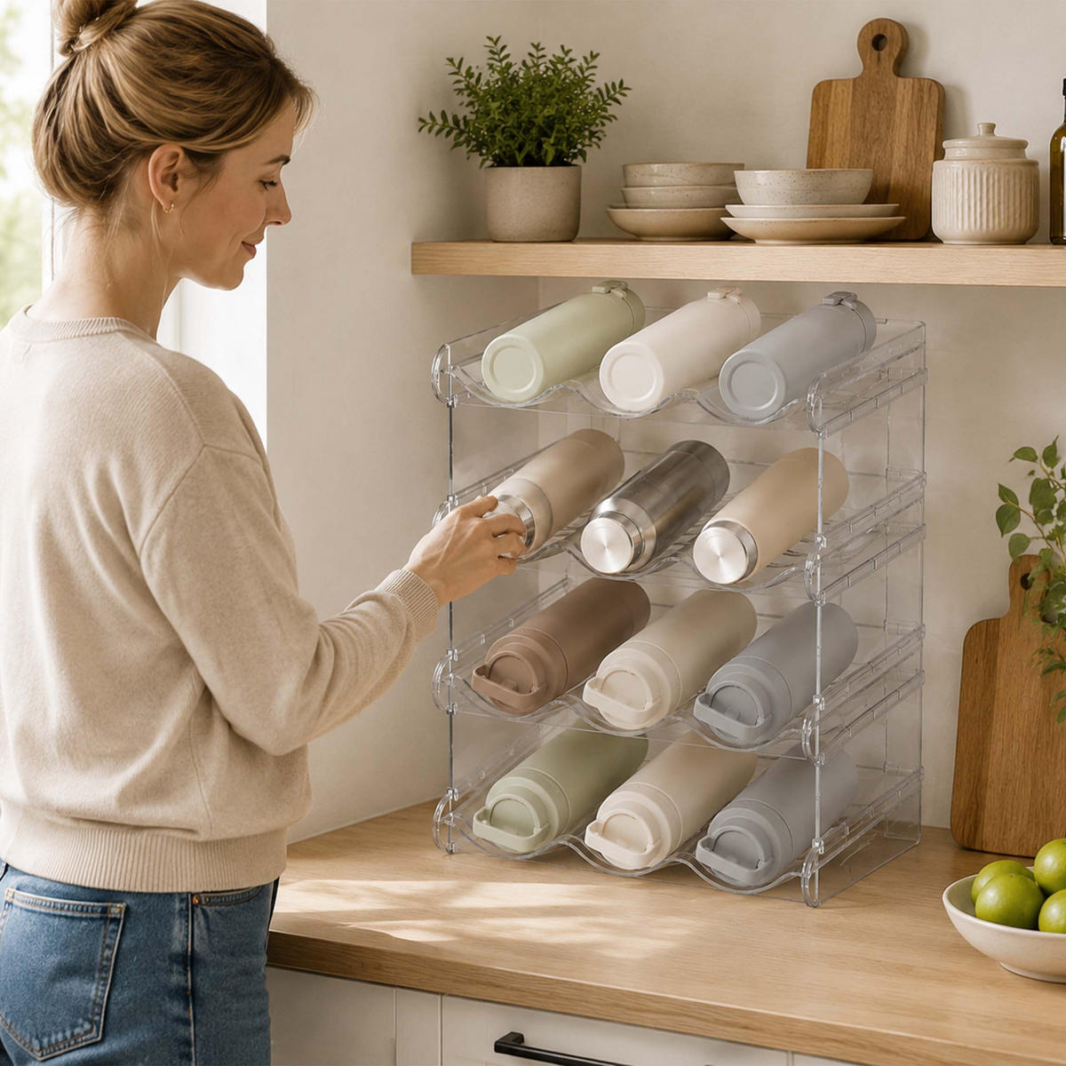 FLASCHENREGAL Transparent stapelbar Kunststoff PET 12 Flaschen - Transparent, Kunststoff (28/37/20cm) - Relaxdays