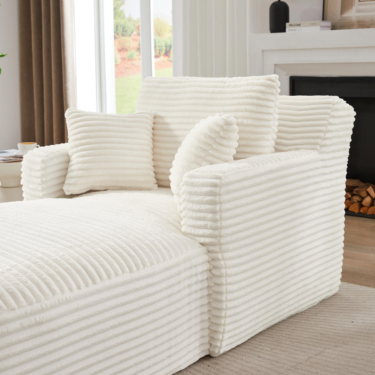 RELAXSESSEL aus Cord Modulare Chaiselongue & ohne Montage - Creme, Textil (32.99/127/32.99cm) - Urban Meuble