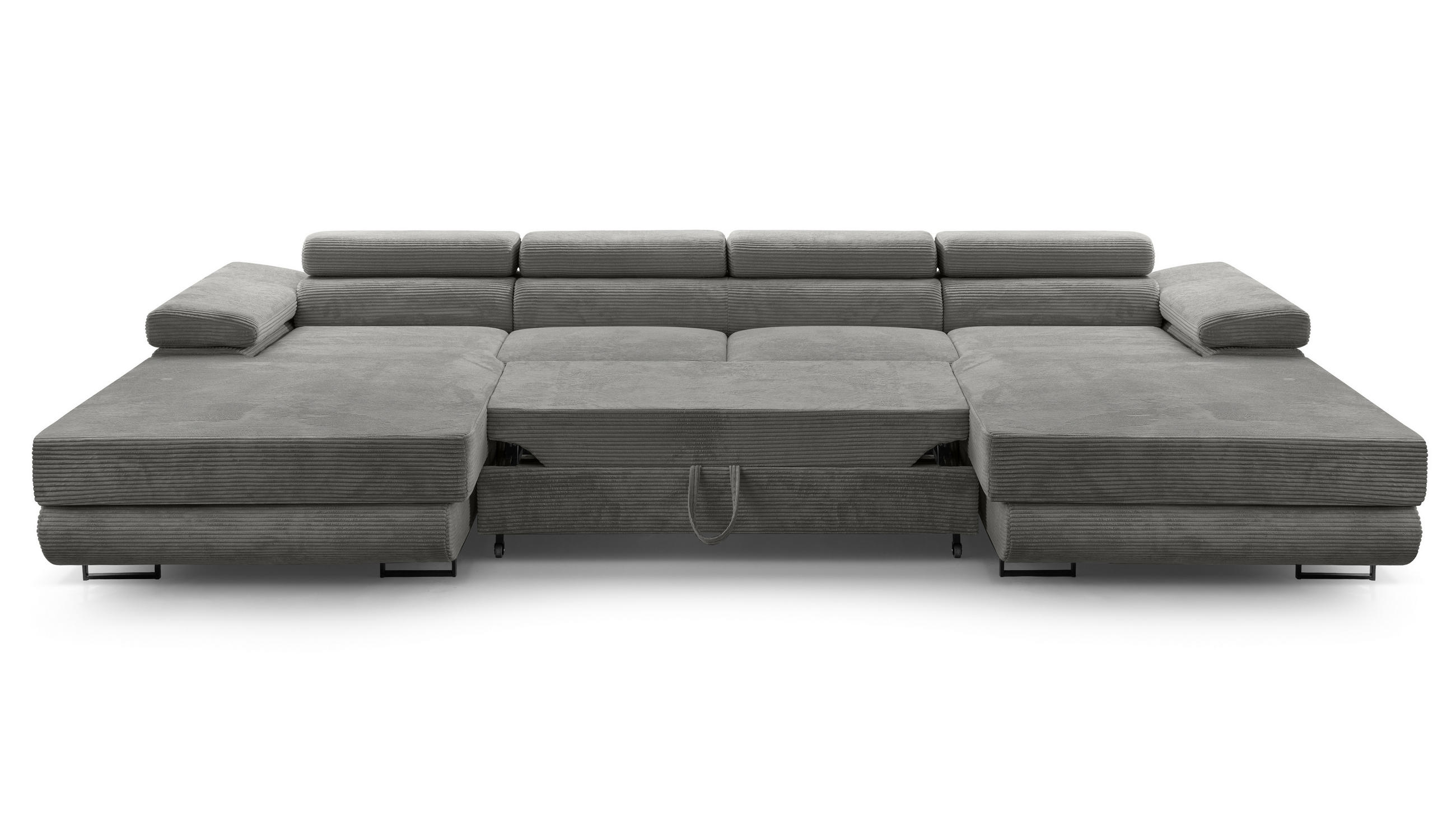 WOHNLANDSCHAFT Arborio Dunkelgrau 352/202/90 cm mit Schlaffunktion - Dunkelgrau/Schwarz, Textil/Metall (352/90/202cm) - AX Living