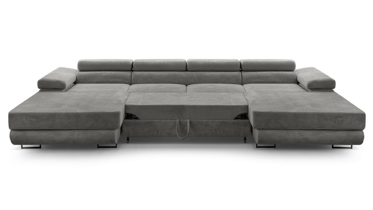 WOHNLANDSCHAFT Arborio Dunkelgrau 352/202/90 cm mit Schlaffunktion - Dunkelgrau/Schwarz, Textil/Metall (352/90/202cm) - AX Living