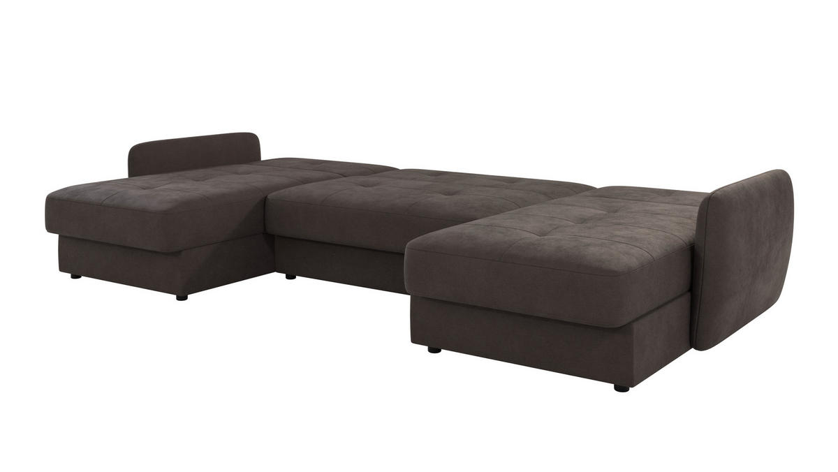 WOHNLANDSCHAFT Lupo Braun - Khaki Mikrofaser - Dunkelbraun/Schwarz, Holz/Kunststoff (311/86/147cm) - S-Style Möbel