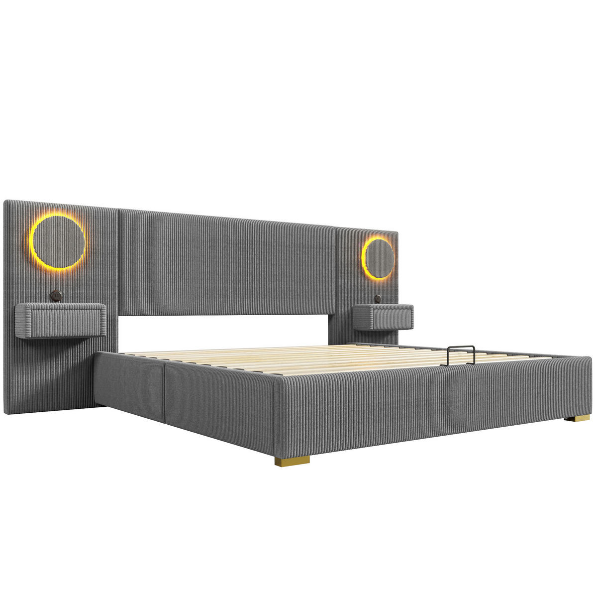 POLSTERBETT 180x200 cm in Grau mit LED-Kopfteil, USB-Anschlüssen und Stauraum - Grau, Textil (180/200cm) - IVMEU
