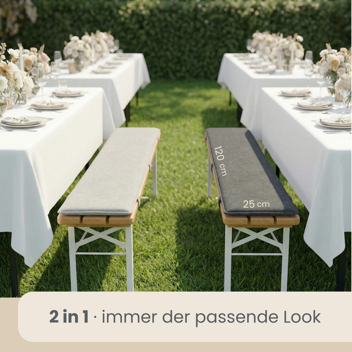 BIERBANKAUFLAGE Filz, 2er Set, Grau, 120/25/1 cm - Grau, Kunststoff (25/1/120cm) - Dunedesign