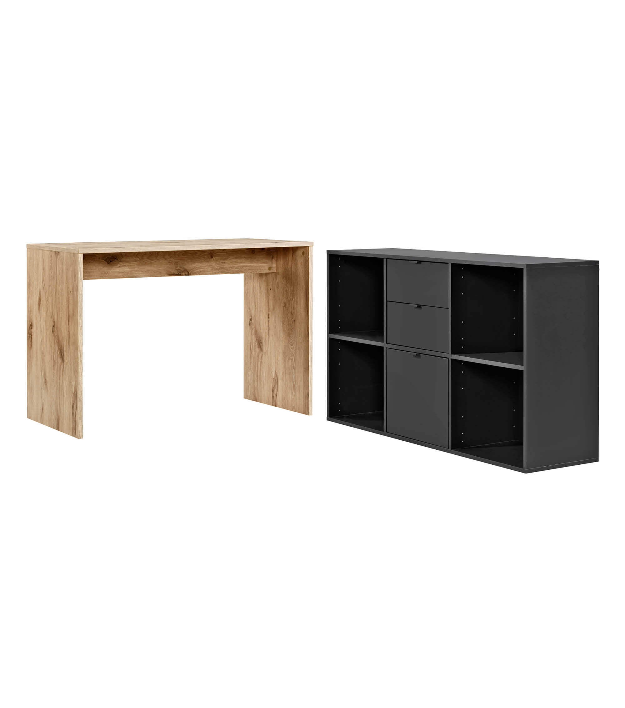 SCHREIBTISCH Der Produktive - Eichefarben/Schwarz, Holzwerkstoff (54/112/77cm) - Mokebo