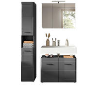 BADMÖBEL-SET grau Hochglanz 125 cm, Komplettset mit Soft-Close - Grau, Glas/Holzwerkstoff (125/190/34cm) - Inn.Furn