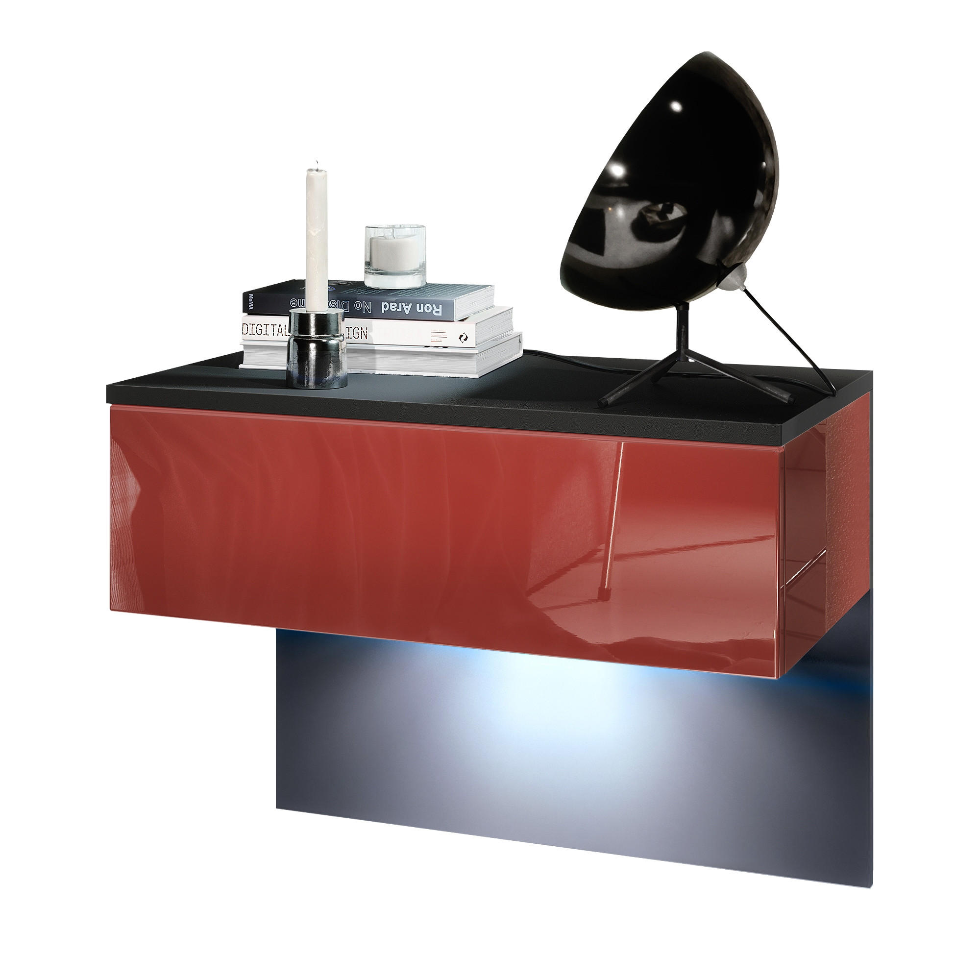 NACHTTISCH Sleep Fronten in Bordeaux Hochglanz - Bordeaux, Holzwerkstoff (60/46/35cm) - Vladon