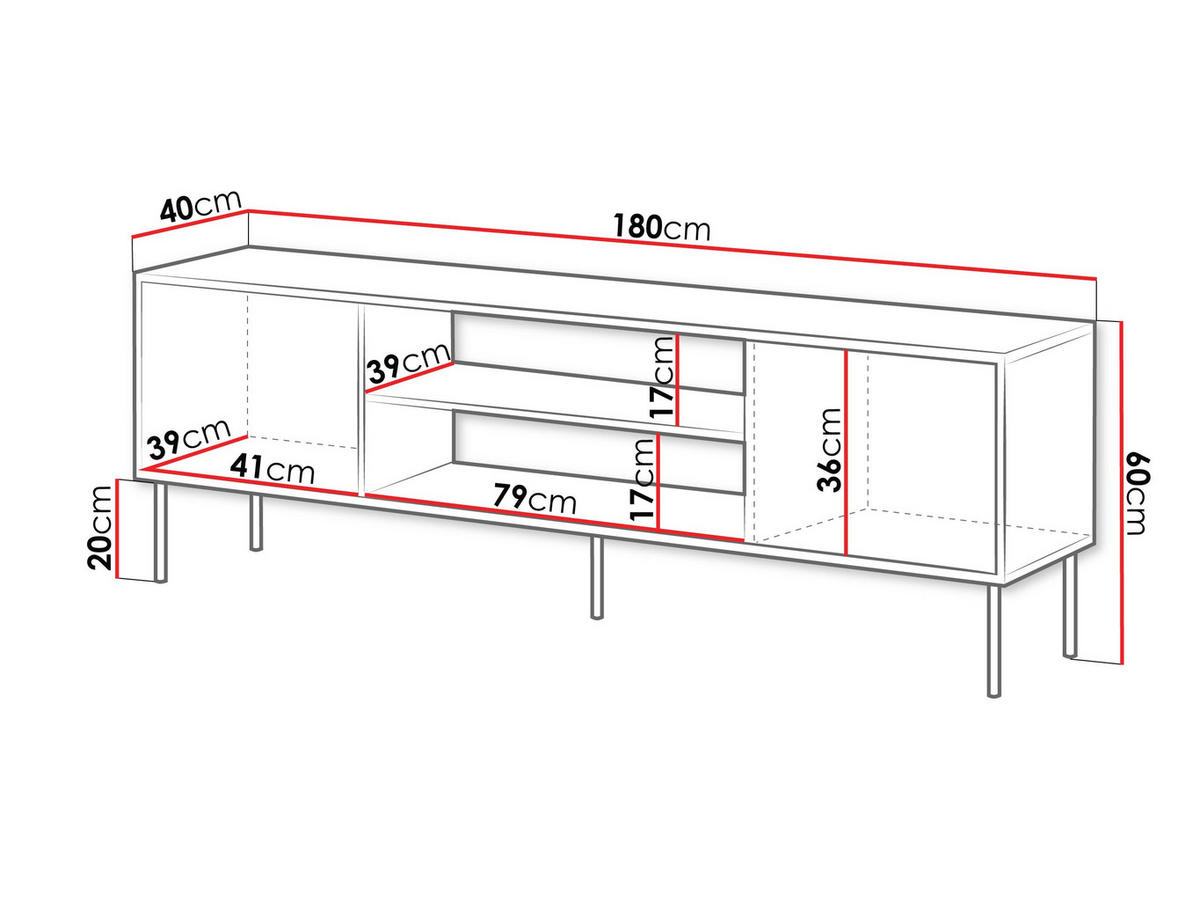 TV-LOWBOARD Cortina 180 EF - Schwarz, Holzwerkstoff/Metall (180/60/40cm) - MIRJAN24