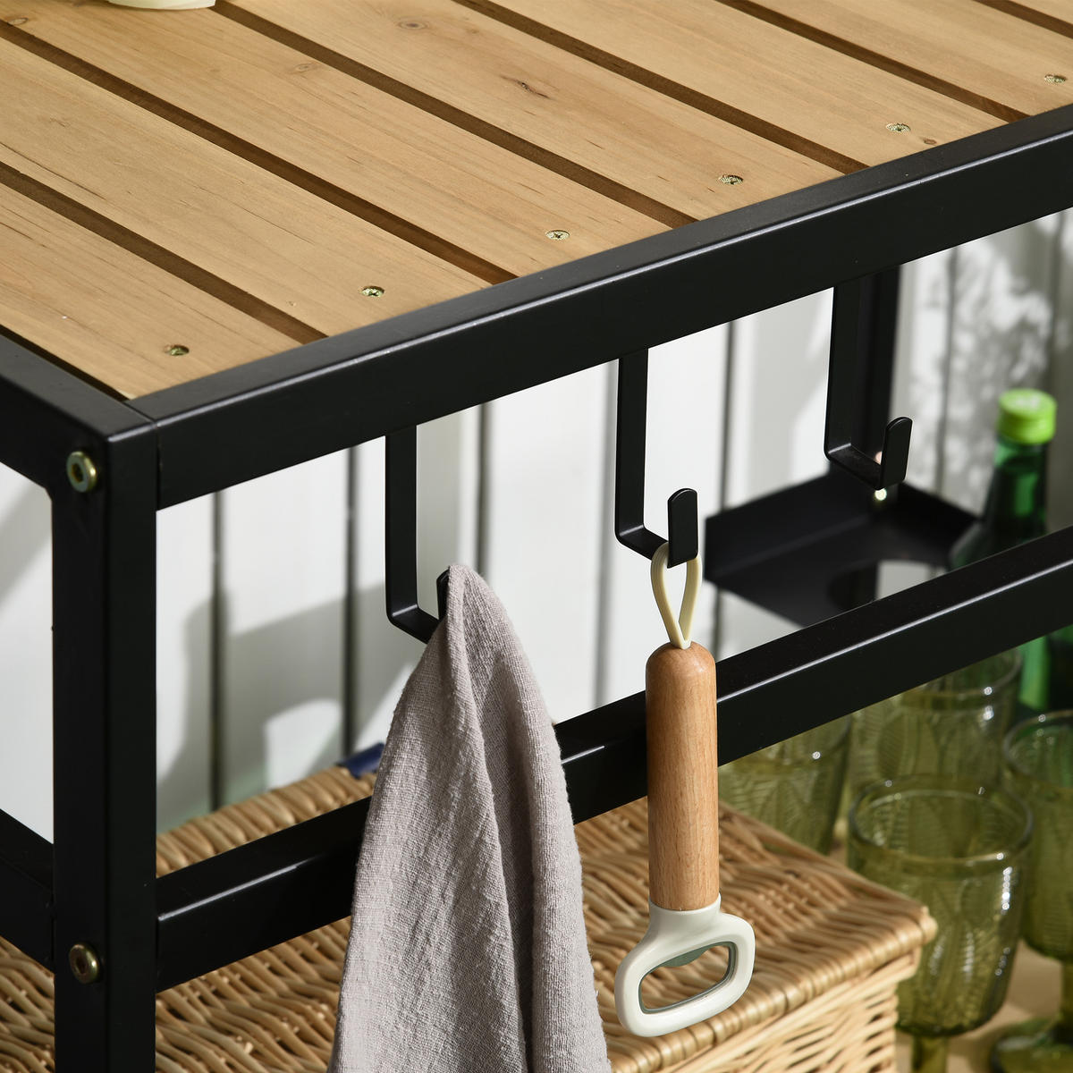 SERVIERWAGEN DE-07743 wetterbeständig, mit Haken Schwarz+Natur - Naturfarben, Metall (65/80/107cm) - ComfortXL