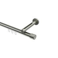 INNENLAUF-GARDINENSTANGEN-SET Siteno Santo 400 cm (geteilt in 2 x 200 cm), 1-läufig, 20 mm Ø Edelstahl-Optik - Edelstahlfarben, Metall (400cm) - INTERDECO