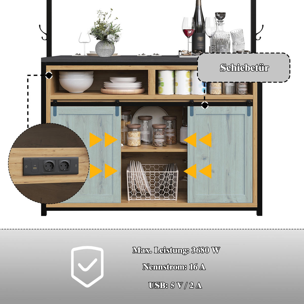 BUFFETSCHRANK Holzfarben 107/62/183 cm - Naturfarben, Holz (107/183/62cm) - PANGIVO