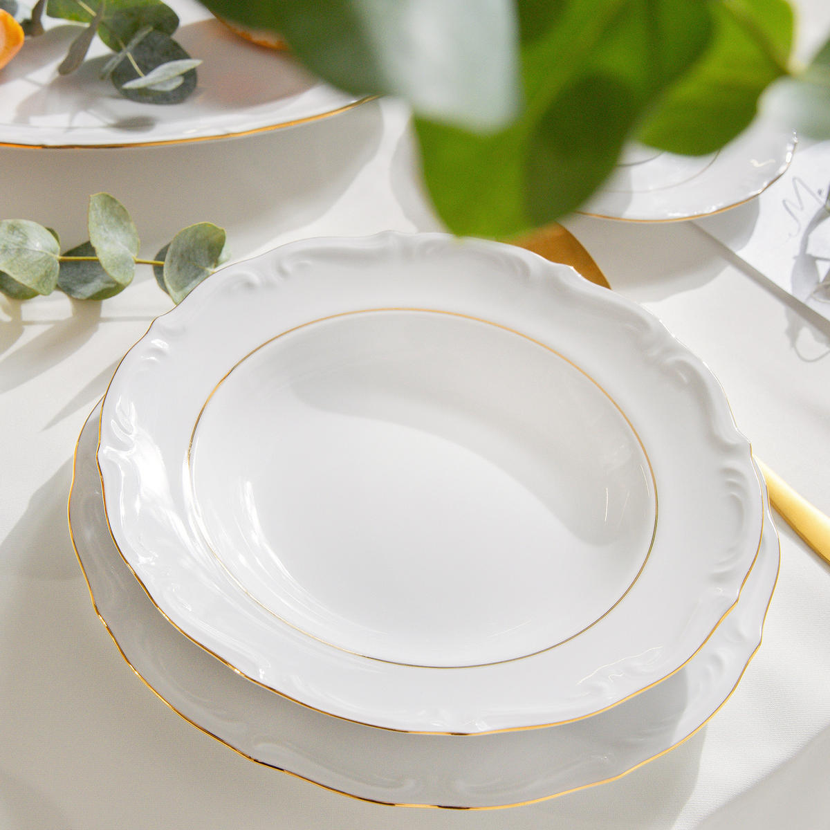 TAFELSERVICE 6 Personen Chodziez MARIA TERESA 18-tlg Porzellan mit Goldrand, Weiß / Gold - Goldfarben/Weiß, Keramik (25/2/25cm) - KONSIMO®
