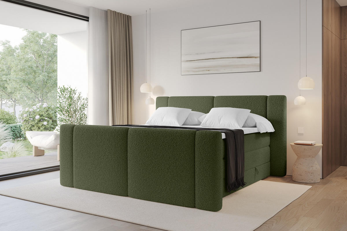 BOXSPRINGBETT mit Matratze H3/H4 - EVON KING Zanozek - 140x200 cm Grün - Jadegrün, Holzwerkstoff (140/200cm) - ALTDECOR