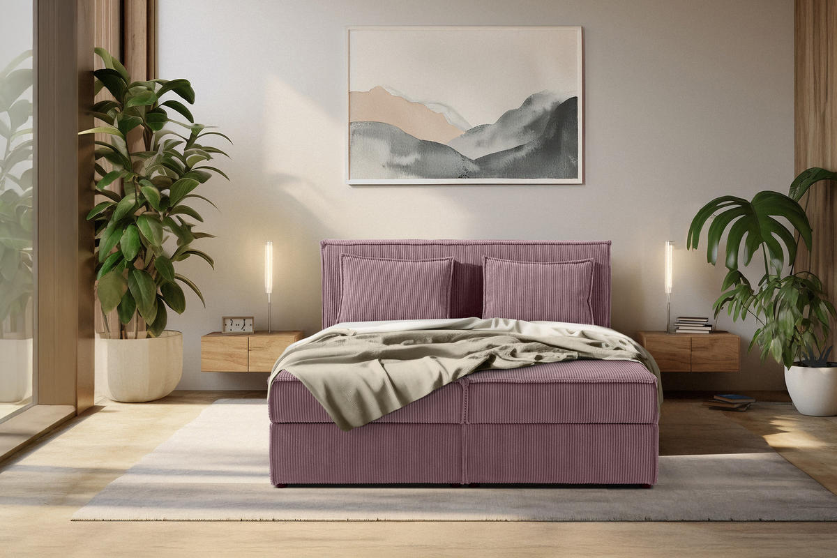 BOXSPRINGBETT ROTI mit Stauraum, hellviolett - Violett/Schwarz, Holz/Holzwerkstoff (140/200cm) - KONSIMO®