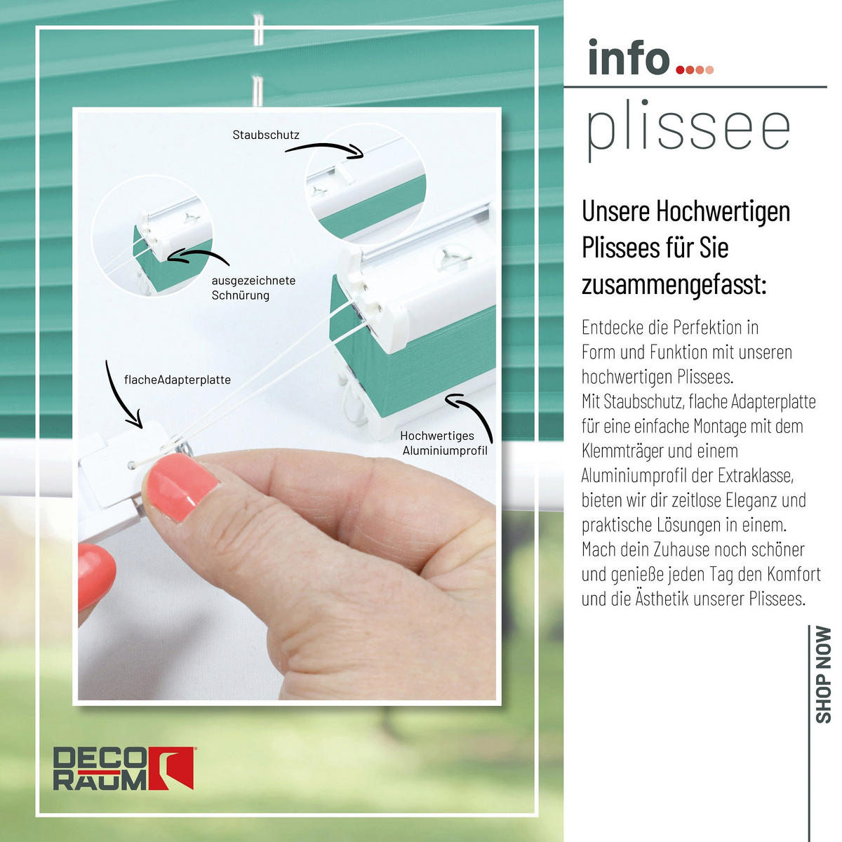 PLISSEE Basic ohne Bohren - Türkis, Textil (70/210cm) - Deco-Raum