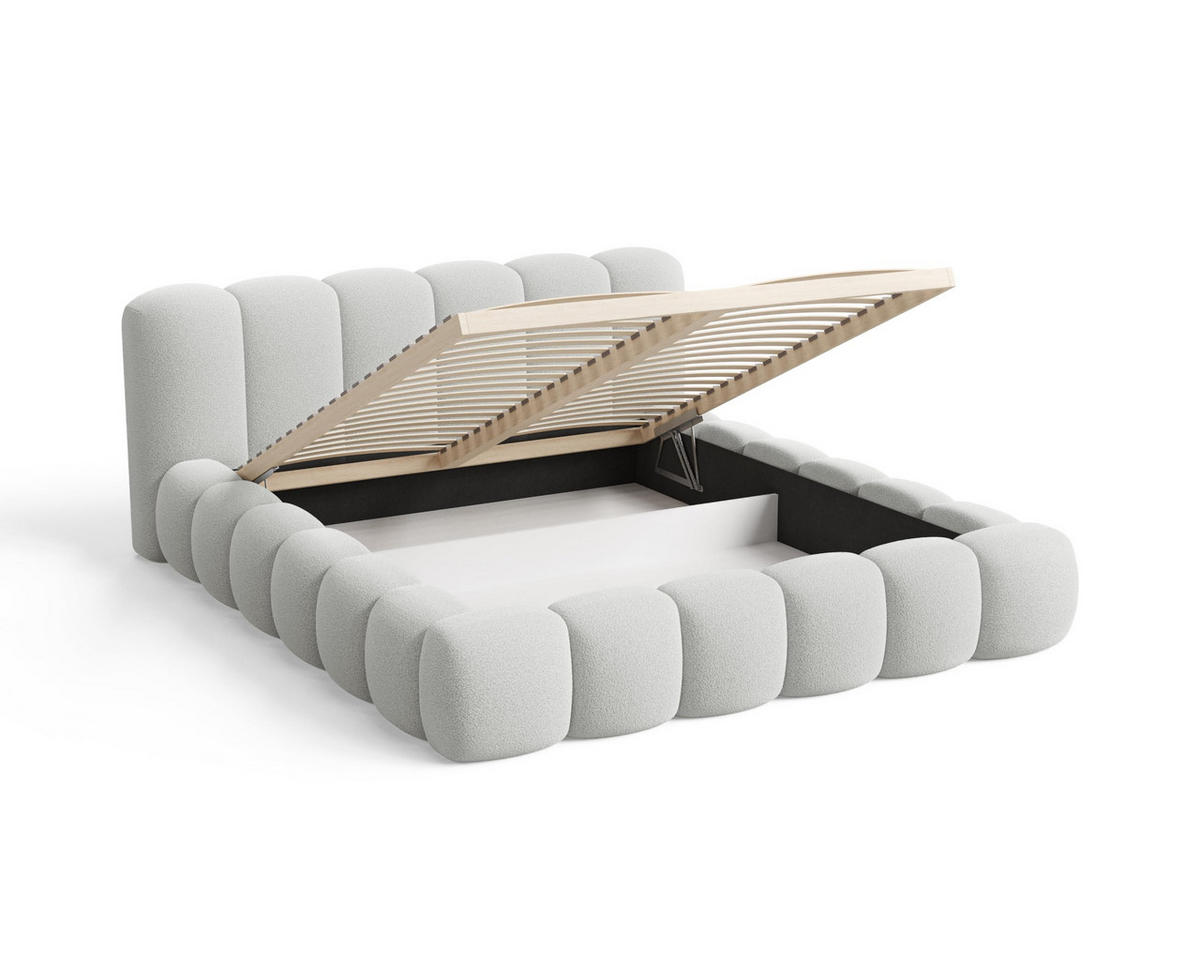 POLSTERBETT 160x200 mit Bettkasten, Lattenrost und Kopfteil, Bouclé-Stoffbezug Grau - Grau, Holz (160/200cm) - Chilly