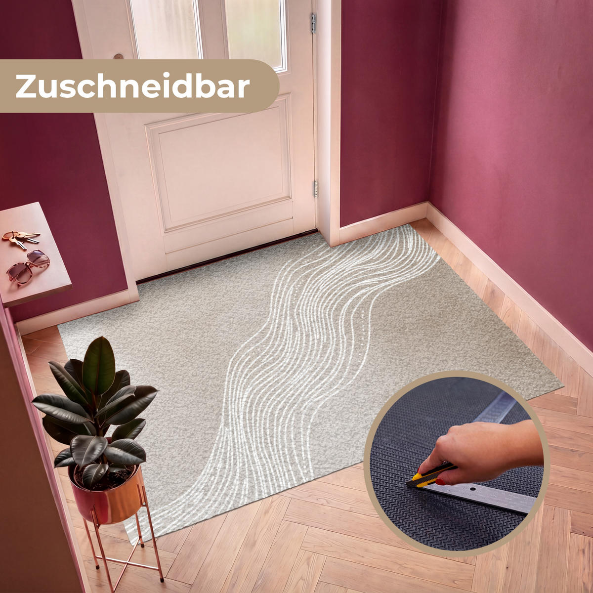 FUSSMATTE Wellenlinien - Fließend - Sandfarben Fußabtreter 180x120 cm - Beige, Kunststoff (180/120cm) - MuchoWow