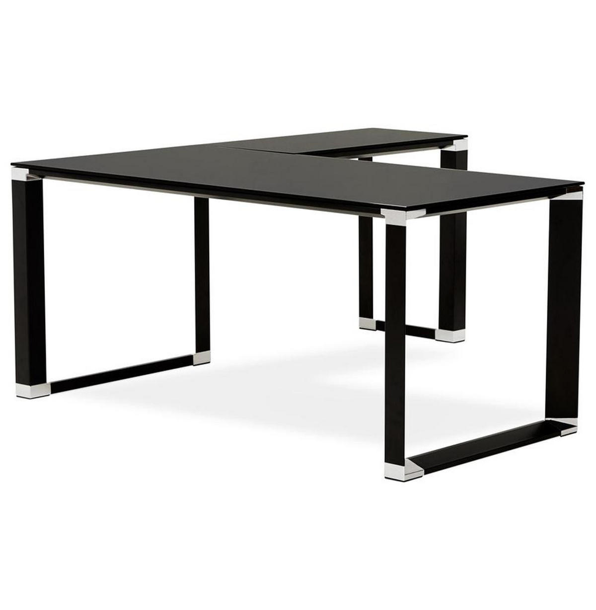 ECKSCHREIBTISCH Glas Metall Chromakzente Platzsparend KERIX, Schwarz 170x160x73 cm - Schwarz, Glas/Metall (160/170/73cm) - KADIMA DESIGN