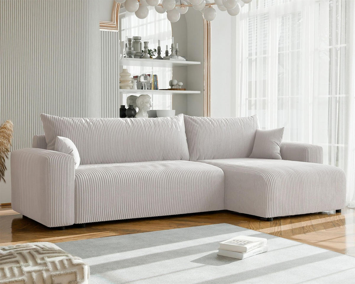 ECKSOFA Luna Max Mit Schlaffunktion - Weiß, Holzwerkstoff/Textil (145/278cm) - Fun Möbel