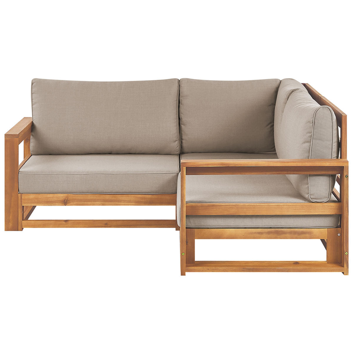 GARTENSOFA 2-sitzer Zertifiziertes Akazienholz hellbraun Auflagen taupe Timor - Hellbraun/Beige, Holz (167/72/167cm) - Beliani