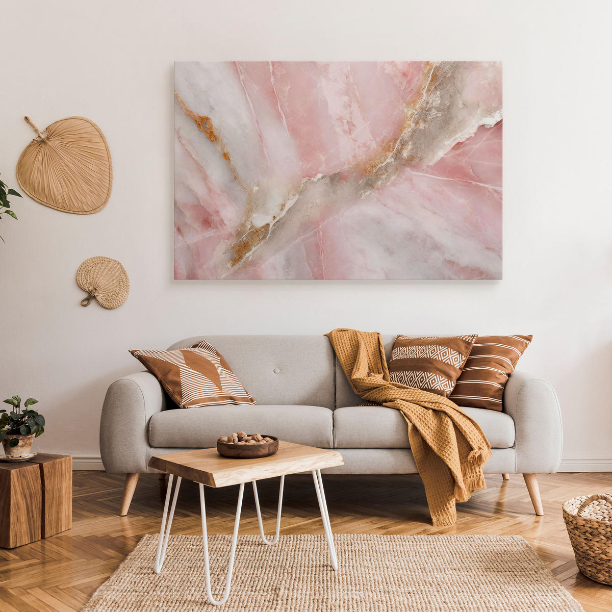 WANDBILD für Schlafzimmer MARMOR Moderne Muster 100/70 cm - Weiß/Rosa, Textil (100/70cm) - Muralo