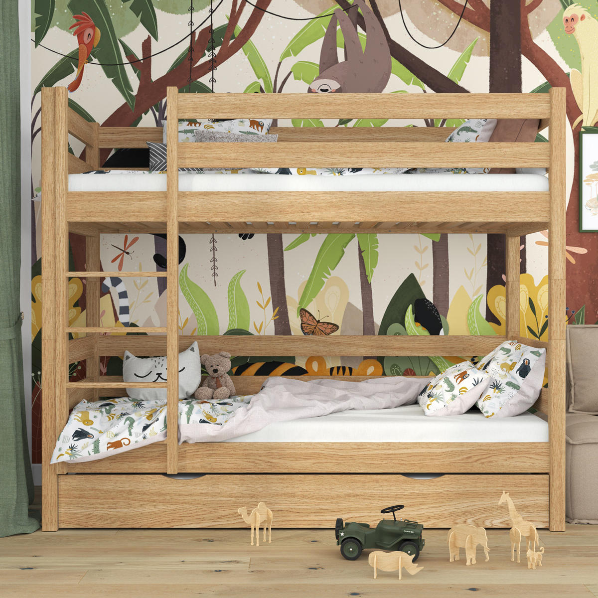 ETAGENBETT N01 mit Matratzenschublade Eiche Natur 80/180 - Eiche Artisan, Naturmaterialien/Holz (80/180cm) - N-Wood