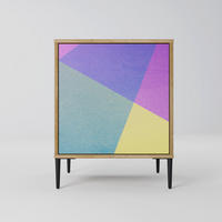 SIDEBOARD BRIGHT GEOMETRY, Eichefarben, 57,5x42x72,5 cm, Schwarze Metallfüße - Eichefarben/Multicolor, Holzwerkstoff/Metall (57.5/72.5/42cm) - SpaceRebels