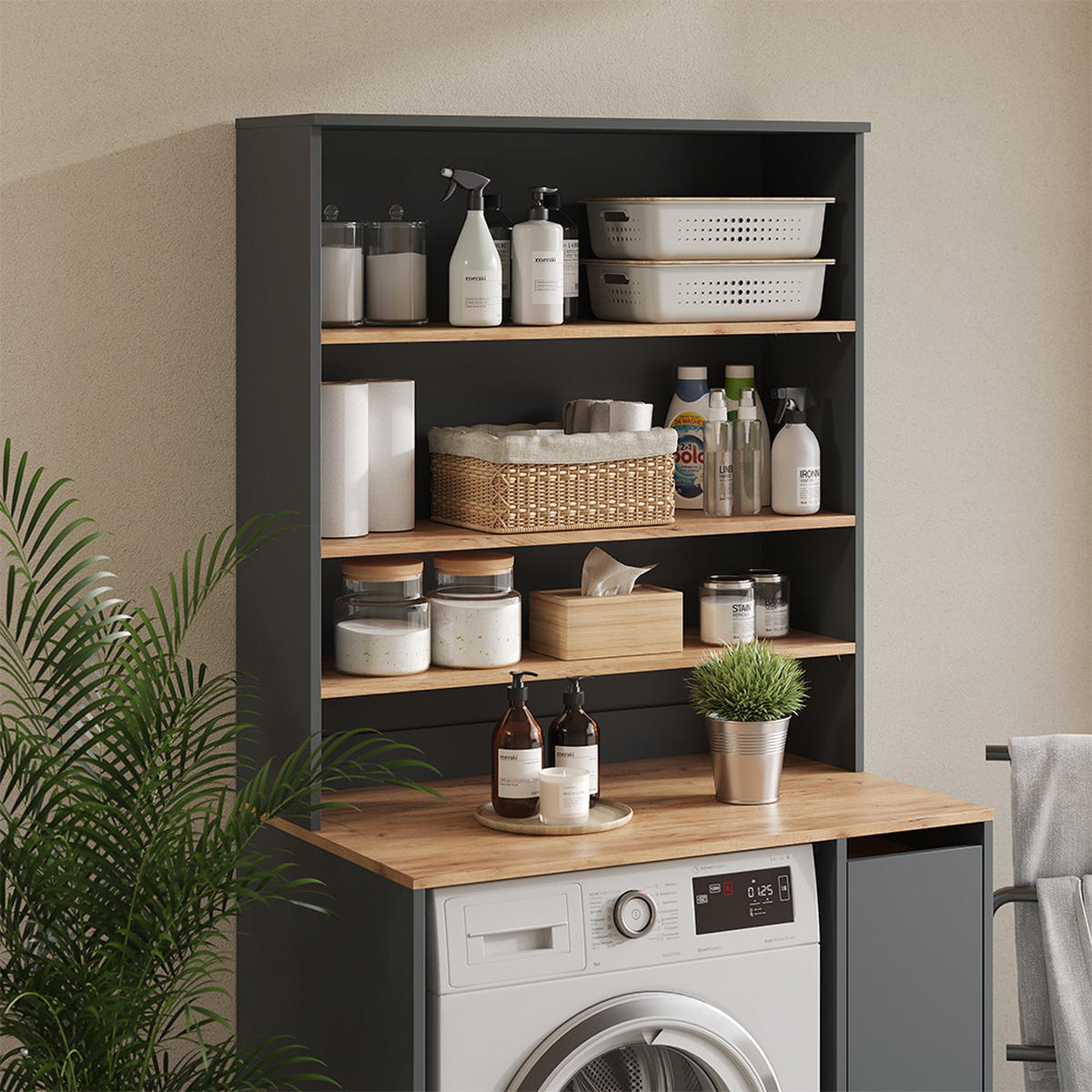 BADSCHRANK Viktor Anthrazit/Goldkraft Eiche 93.6 x 100.4 cm mit offenen Regalen - Honigeiche/Anthrazit, Holzwerkstoff (93.6/100.4/29cm) - Vicco