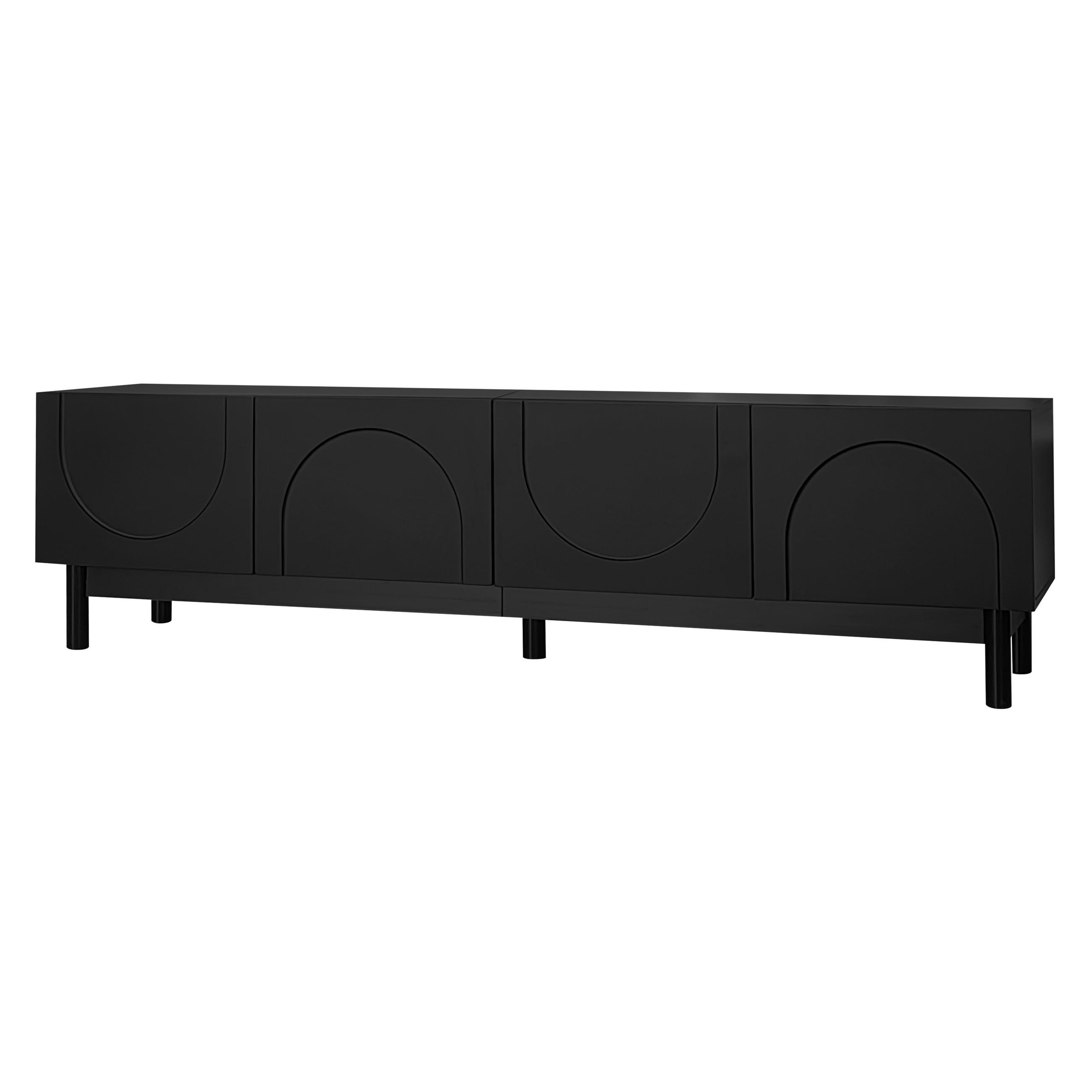 TV Lowboard 4 Türen, verstellbare Einlegeböden, Schwarz - Schwarz, Holz (169/45/34cm)