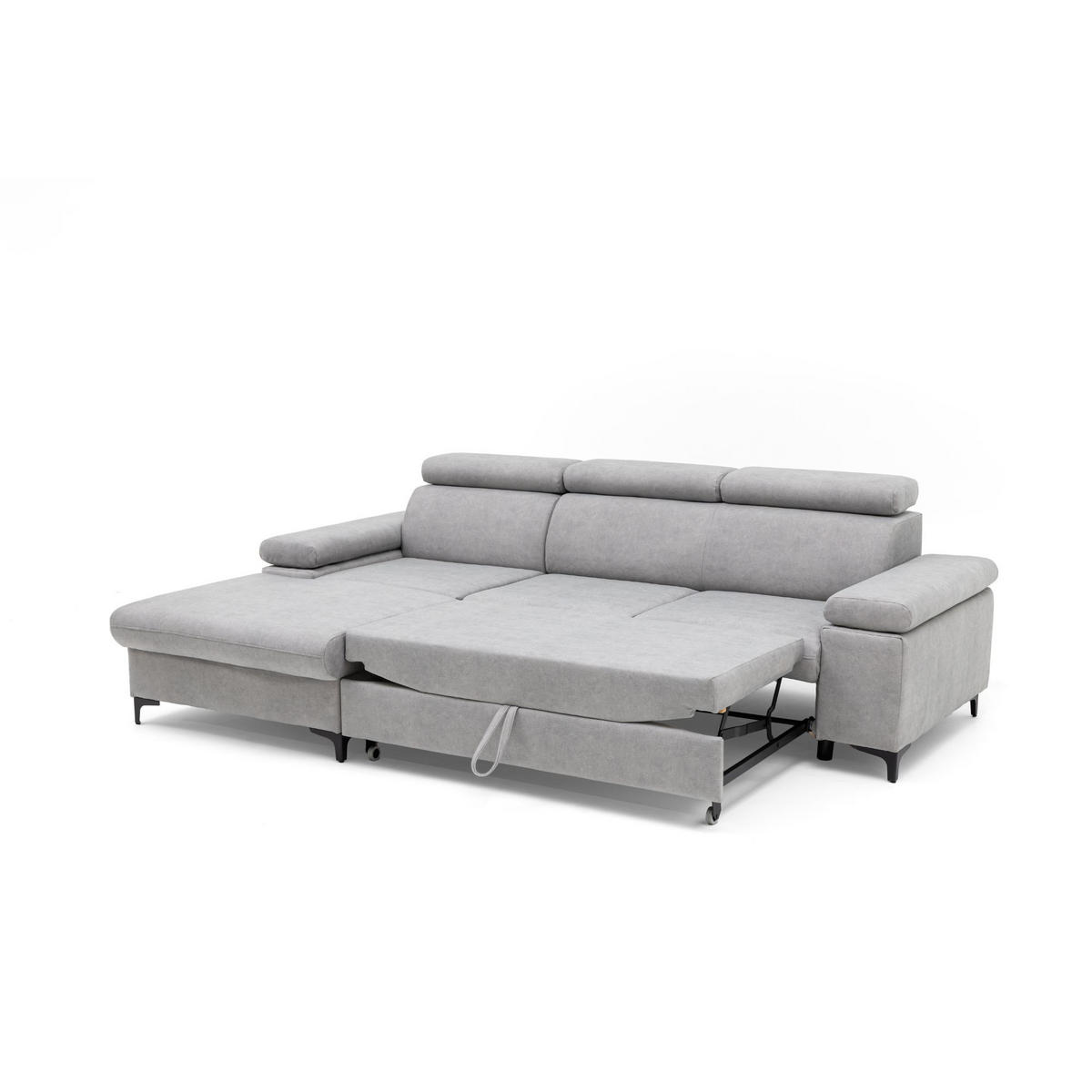 ECKSOFA MAVIC L Links mit Schlaffunktion Velours Hellgrau - Hellgrau/Schwarz, Glas/Holz (176/257cm) - Muffo