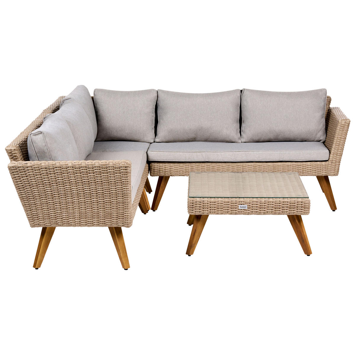 GARTEN-ECKSOFA mit Tisch 6-Sitzer Polyrattan Grau Vittoria - Dunkelgrau/Braun, Kunststoff - Beliani