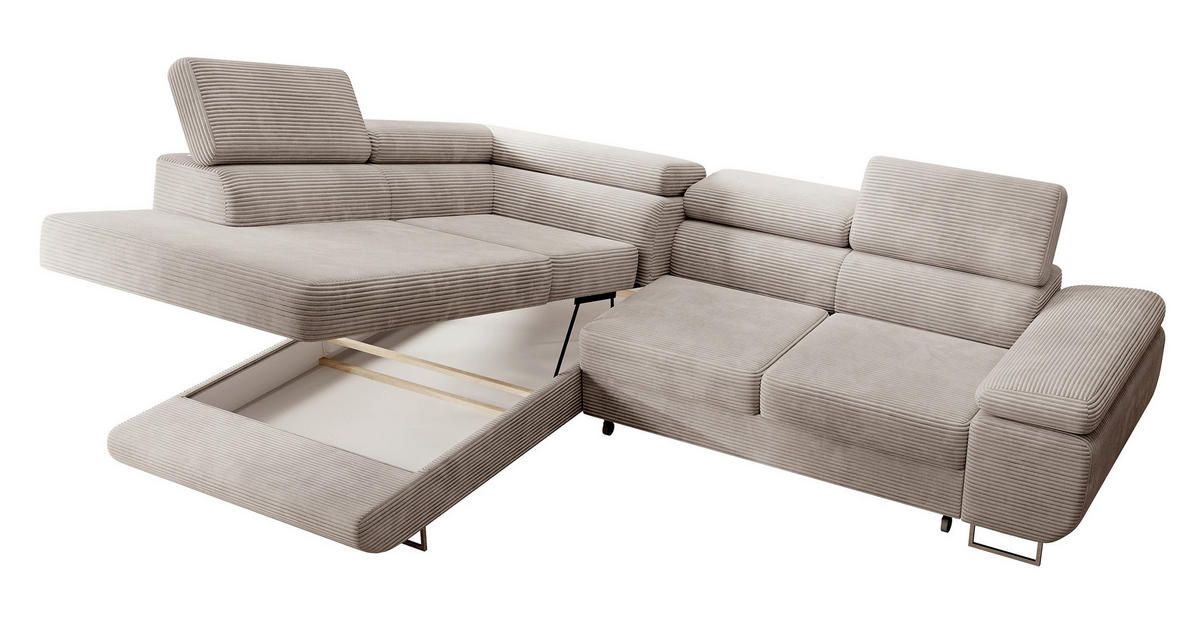 ECKSOFA Stevil Graubeige Cordbezug - Greige/Silberfarben, Textil/Metall (275/203cm) - Selsey