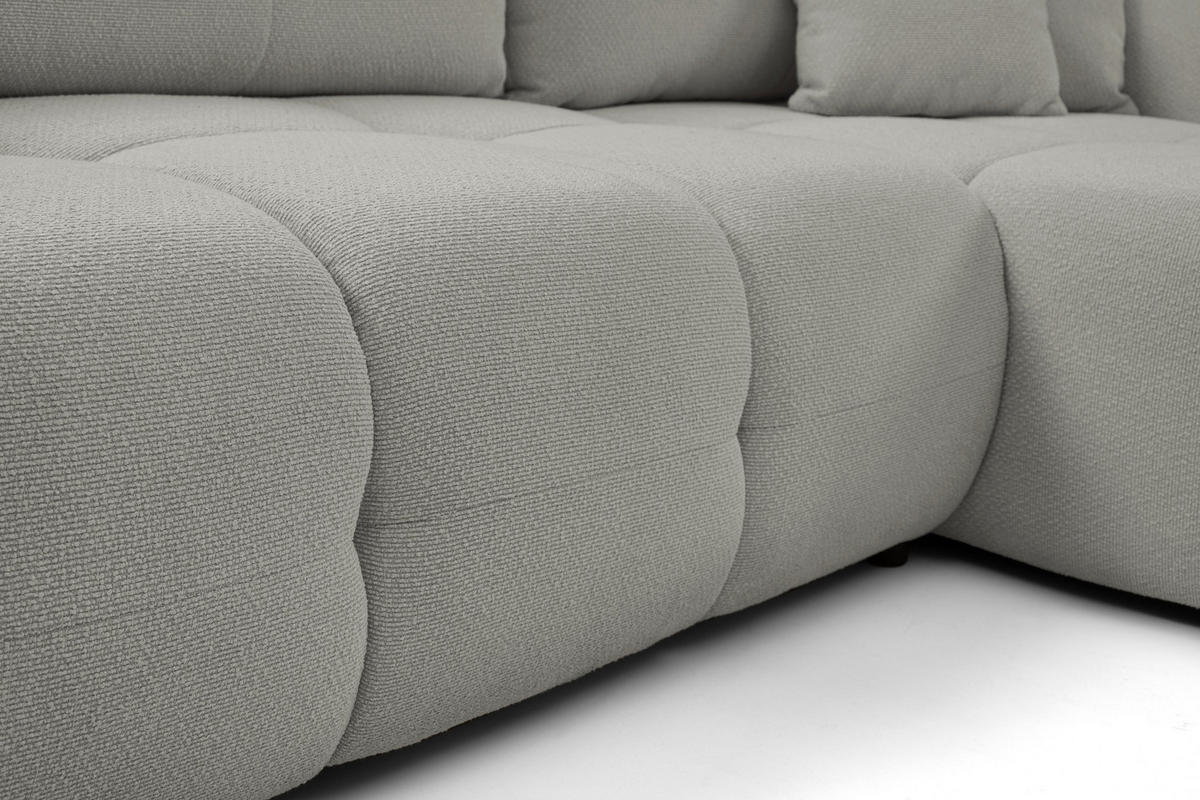 ECKSOFA MODA E Grau Geflochtener Stoff mit Schlaffunktion - Grau, Holz (257/177cm) - MASSENO