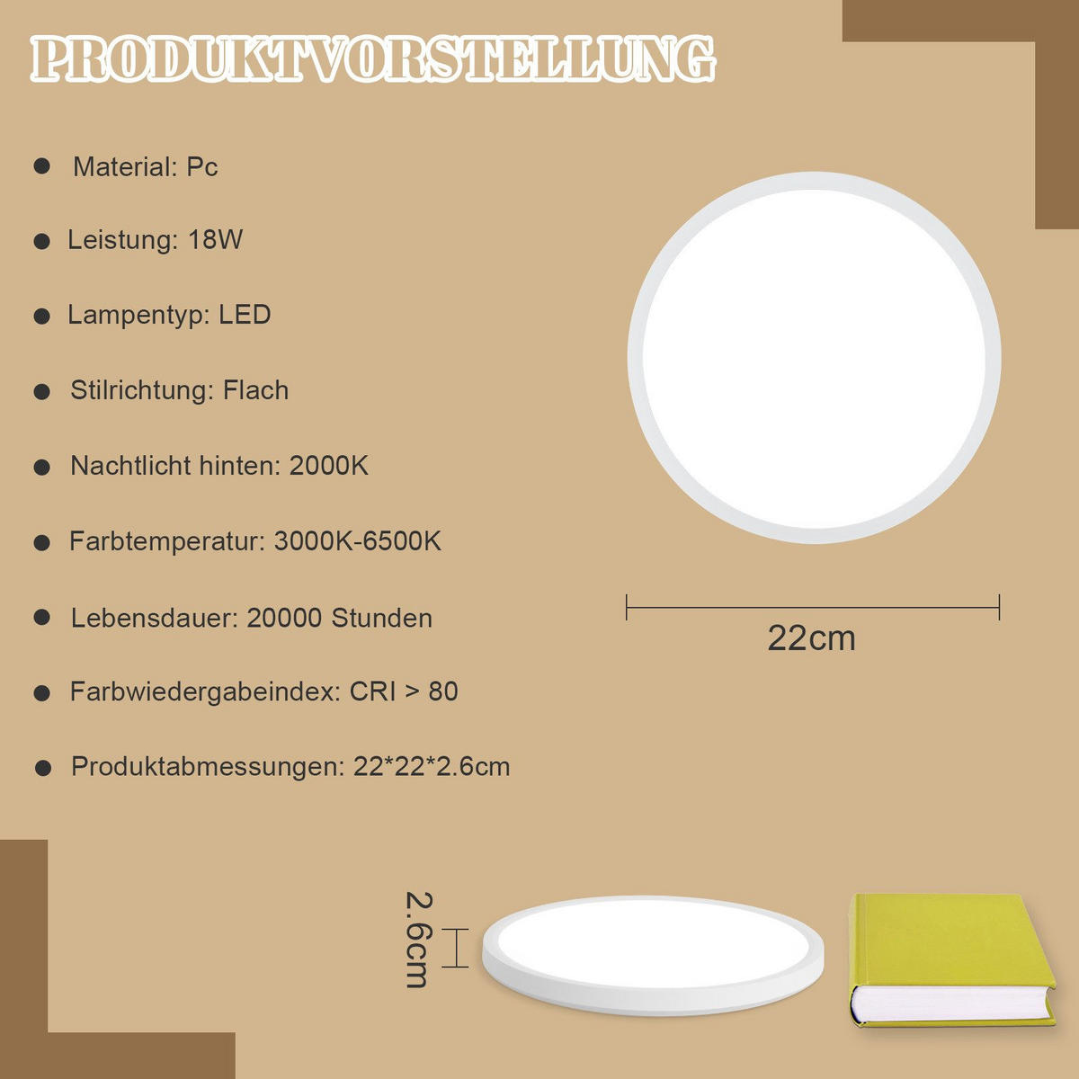 LED-DECKENLEUCHTE Maki 22/22/2.6 cm - Weiß, Kunststoff (22/22/2.6cm) - Nettlife