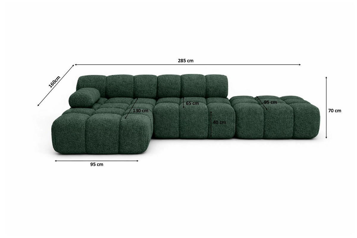ECKSOFA L-Form Modular Mit Hocker, Bouclé-Stoff Abriamo, Dunkelgrün, Links, Selia - Dunkelgrün, Holz (285/160cm) - Kaiser Möbel