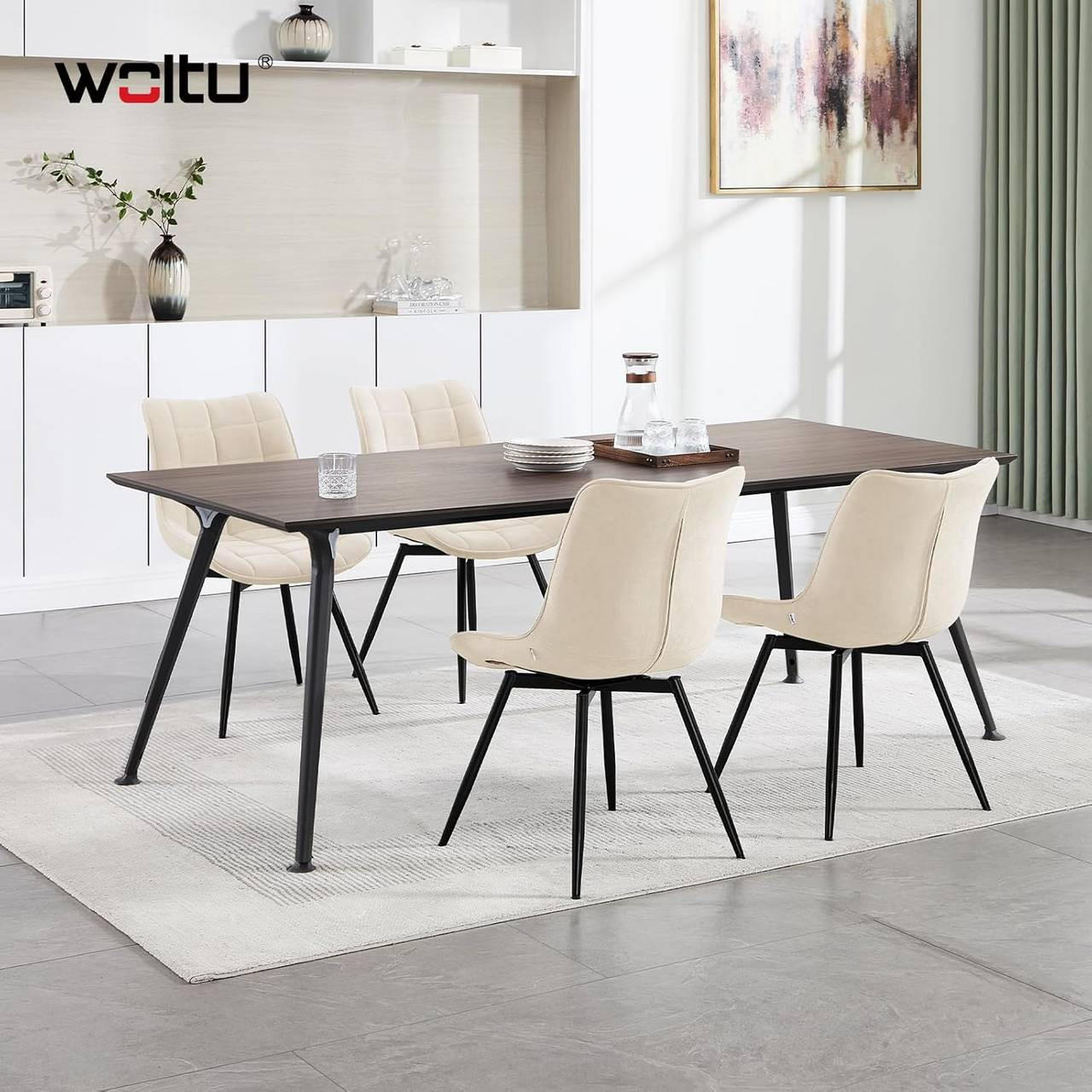 ESSZIMMERSTUHL 4er Set, aus Samt, Beige - Beige/Schwarz, Textil/Metall (46/83.5/60.5cm) - Woltu