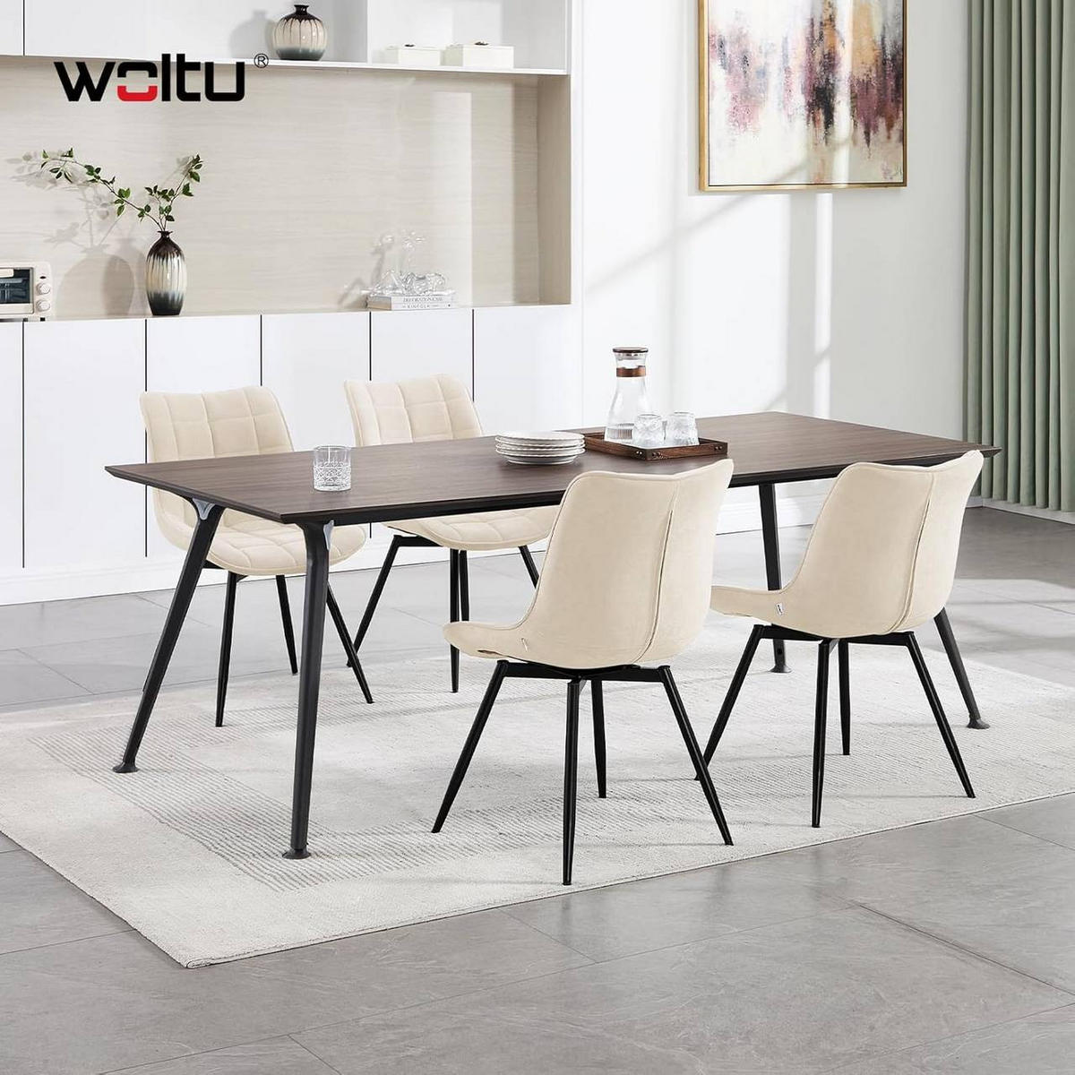 ESSZIMMERSTUHL 2er Set, aus Samt, Beige - Beige/Schwarz, Textil/Metall (46/83.5/60.5cm) - Woltu