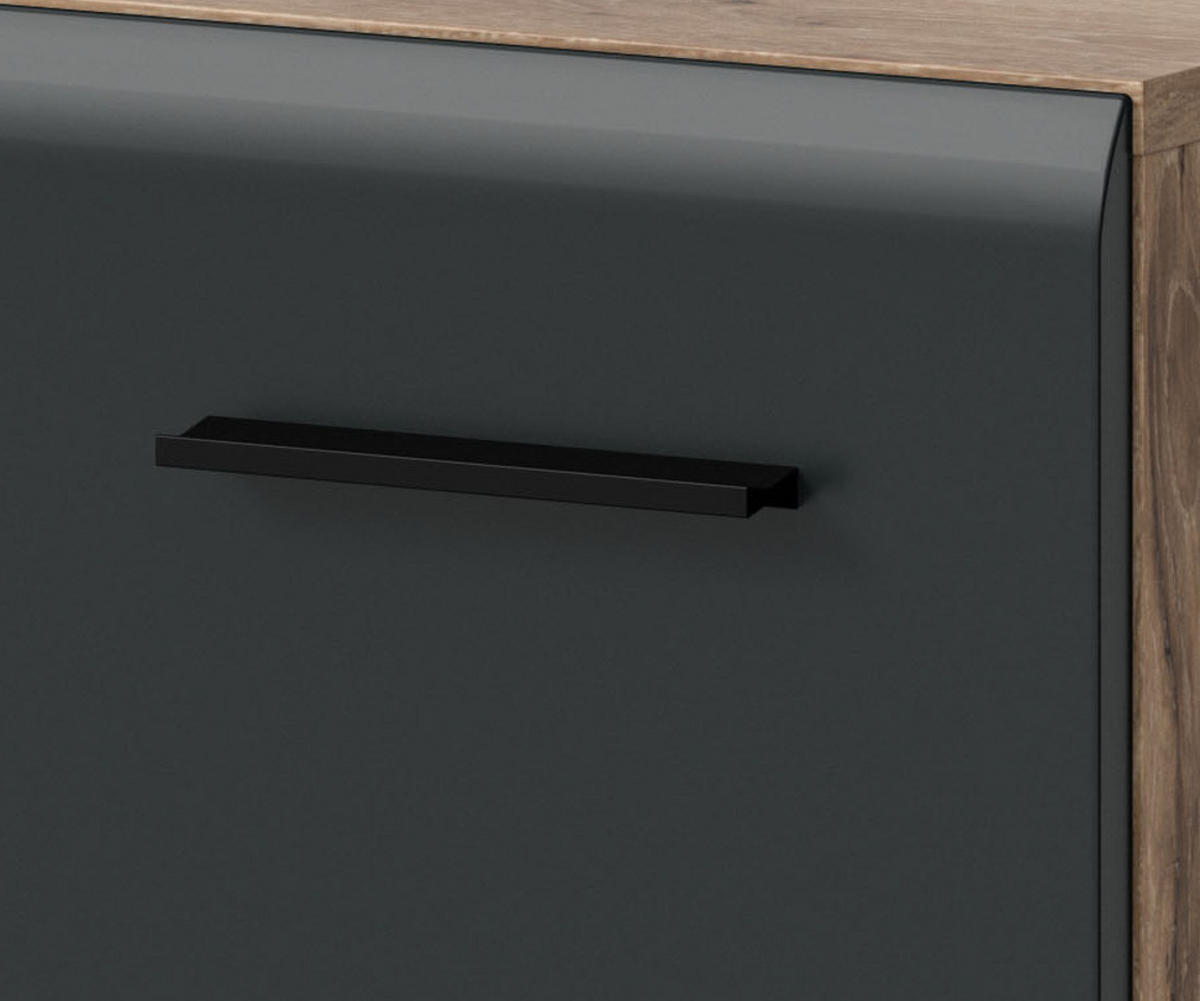 BADMÖBEL Set 3-teilig in schwarz matt und Eiche, Badezimmer komplett mit Waschbecken, 105 x 185 cm Cover - Eichefarben/Schwarz, Glas/Holzwerkstoff (105/185/46cm) - Inn.Furn