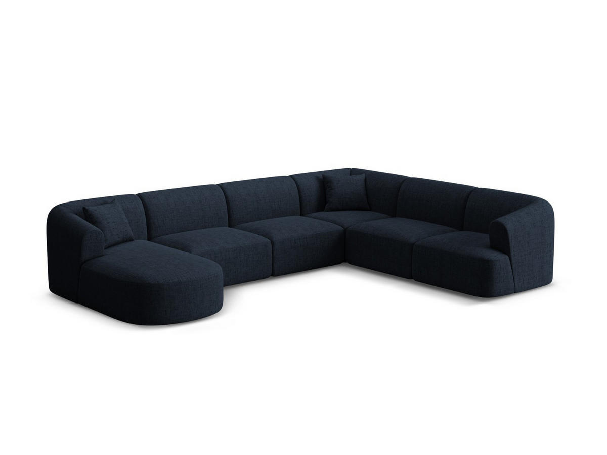 MODULARES-PANORAMASOFA rechts Campi aus strukturiertem Stoff königsblau 7 Sitzplätze - Dunkelblau, Textil (255/70/330cm) - Cosmopolitan Design