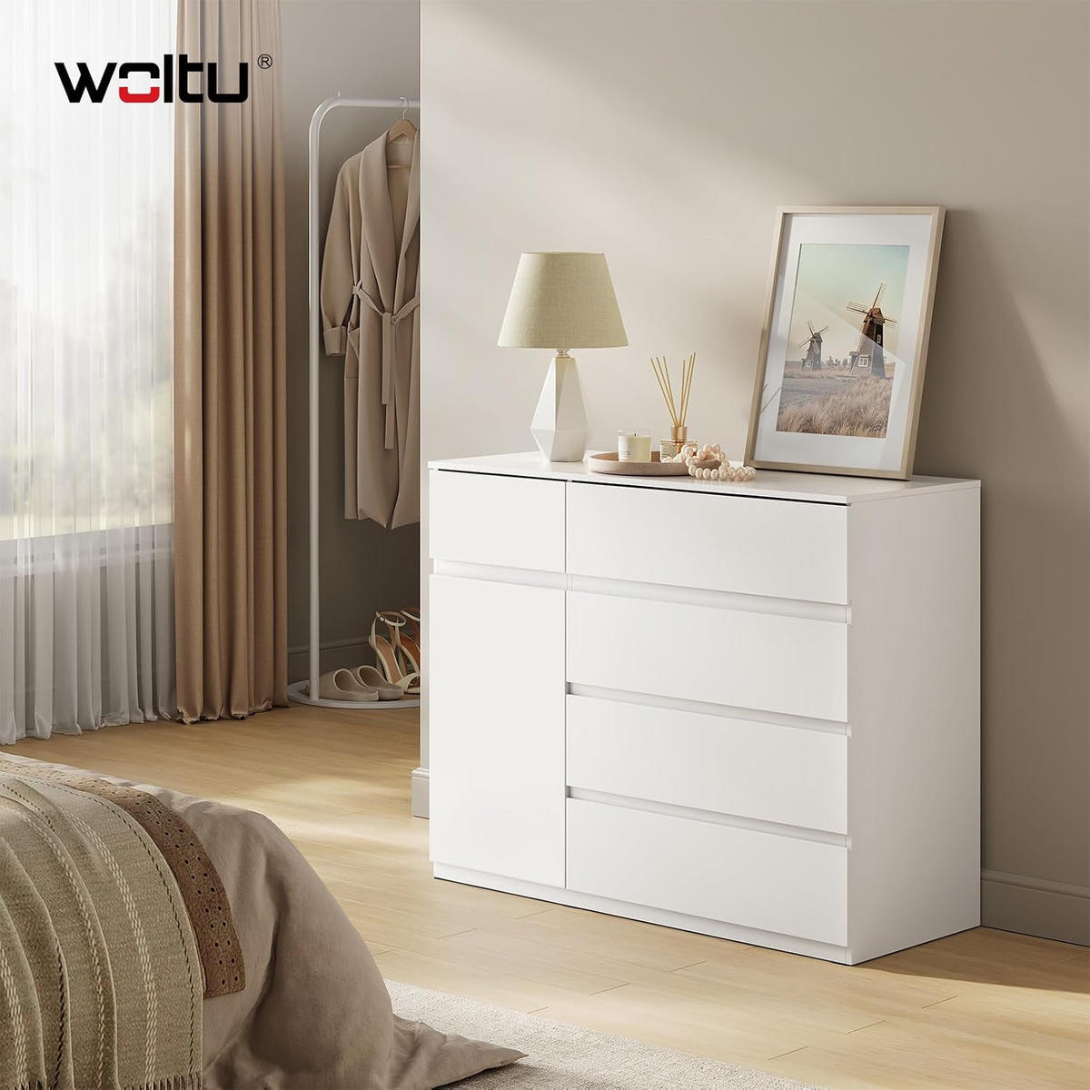 KOMMODE 5 Schubladen 100B x 40T x 80H cm Weiß - Weiß, Holzwerkstoff (100/80/40cm) - Woltu