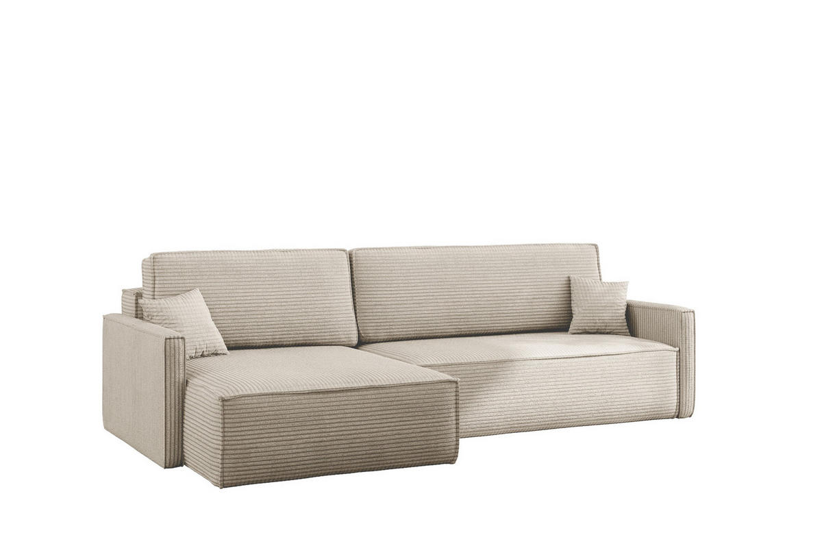 SCHLAFSOFA Carlos, Ecksofa L-Form mit schlaffunktion und bettkasten Stoff Poso Beige Links - Beige, Holz (142/83/250cm) - Kaiser Möbel