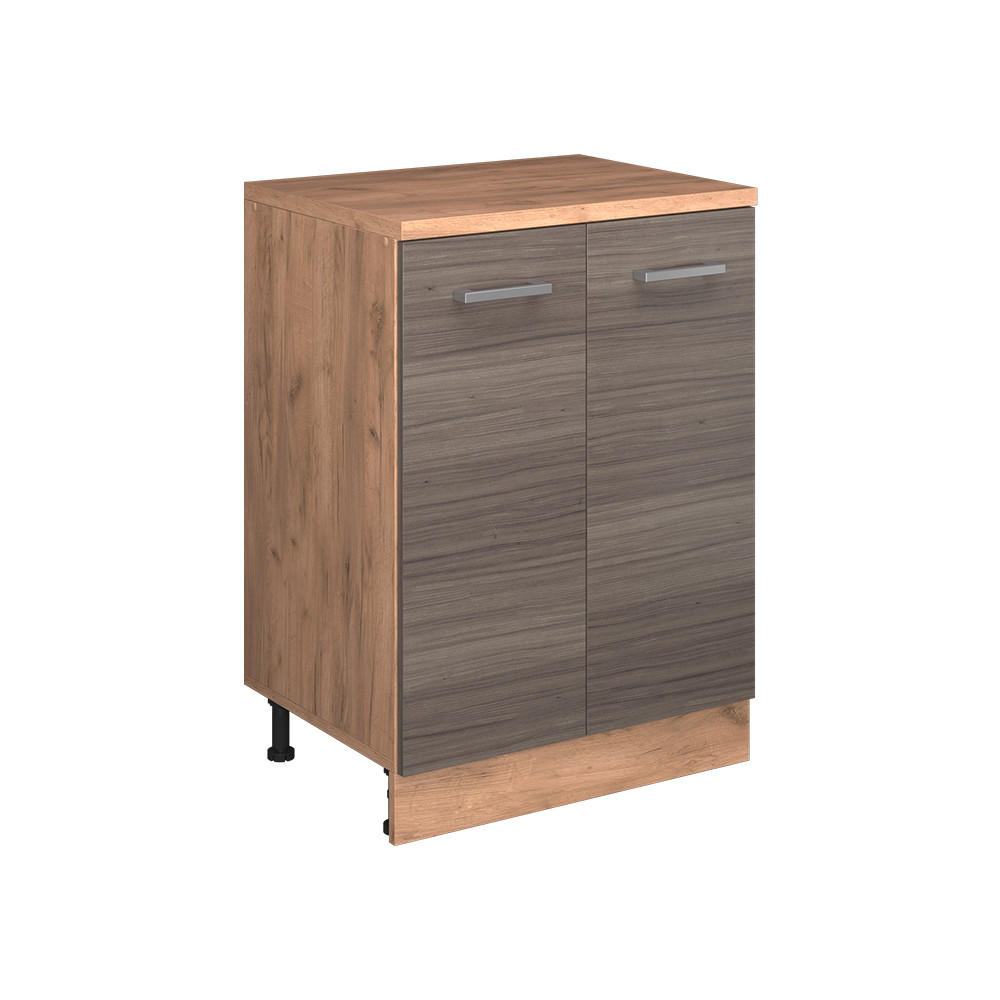 KUHINJSKA OMARA ZA POŠEVNE STREHE R-Line, Žlahtna siva, 60 cm brez naklona z 2 vrati - siva/medeni hrast, leseni material (60/83.8/46cm) - Vicco