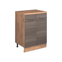KUHINJSKA OMARA ZA POŠEVNE STREHE R-Line, Žlahtna siva, 60 cm brez naklona z 2 vrati - siva/medeni hrast, leseni material (60/83.8/46cm) - Vicco