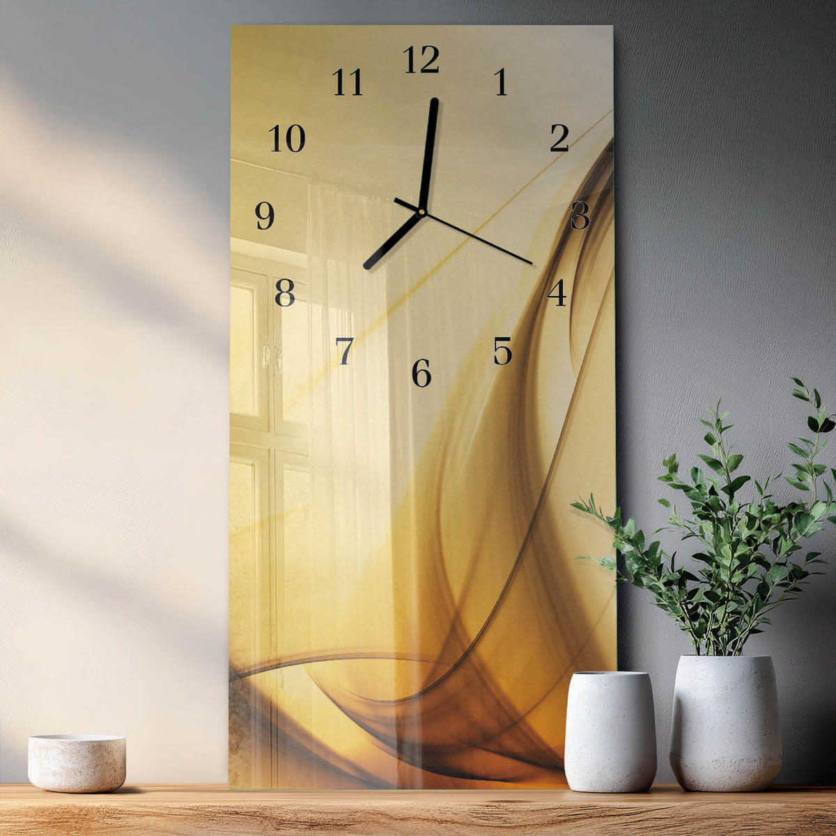 WANDUHR 60x30 cm - Abstrakte Linien - Beige, Glas (30/60/0.4cm) - TULUP