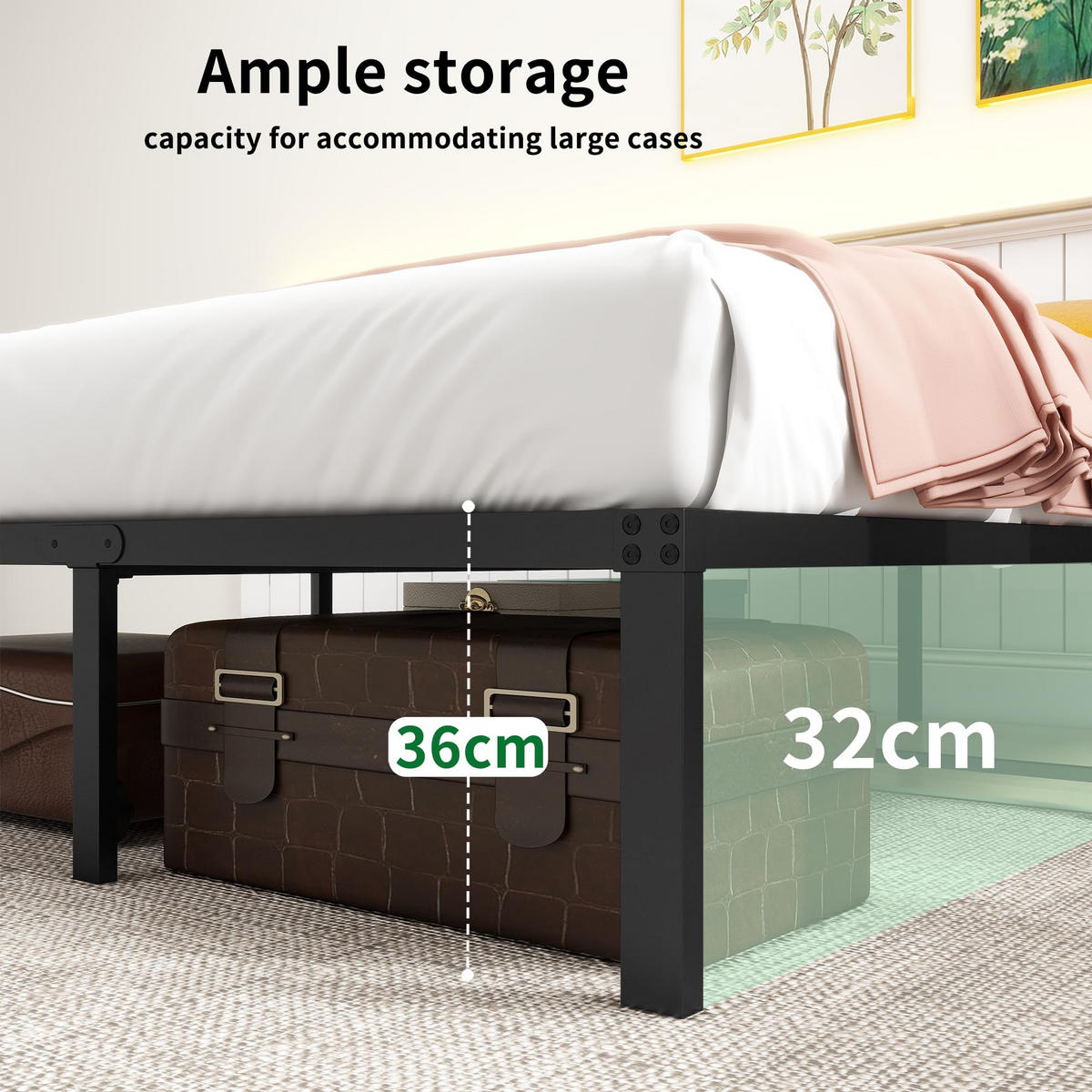 METALLBETT 140/200 cm DE-33035 mit Stauraum und geräuschlos Schwarz - Schwarz, Metall (140/200cm) - ComfortXL