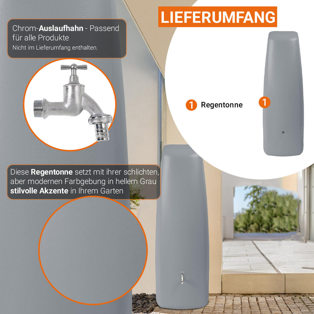 WANDTANK 400 L, steingrau - Grau, Kunststoff (60/180/60cm) - GARANTIA