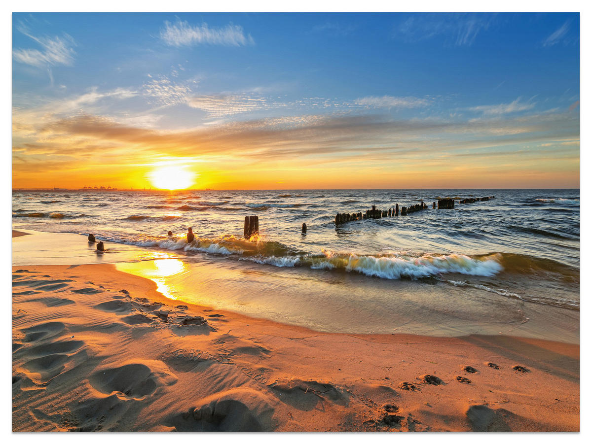 FOTOTAPETE für Schlafzimmer Sonnenuntergang Meer Landschaft Strand 500x350 - Beige/Orange, Papier (500/350cm) - Muralo