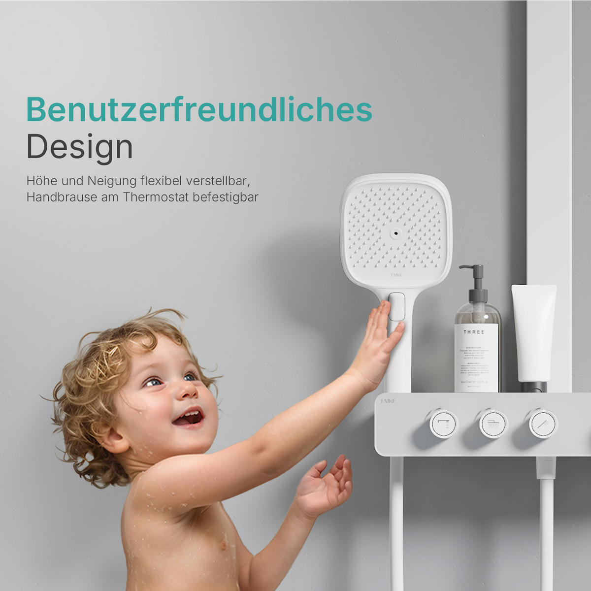 ÜBERKOPFBRAUSESET mit Thermostat und 4 Wasserauslässen 40,9/60/105 cm - Weiß, Metall (40/113/58cm) - EMKE