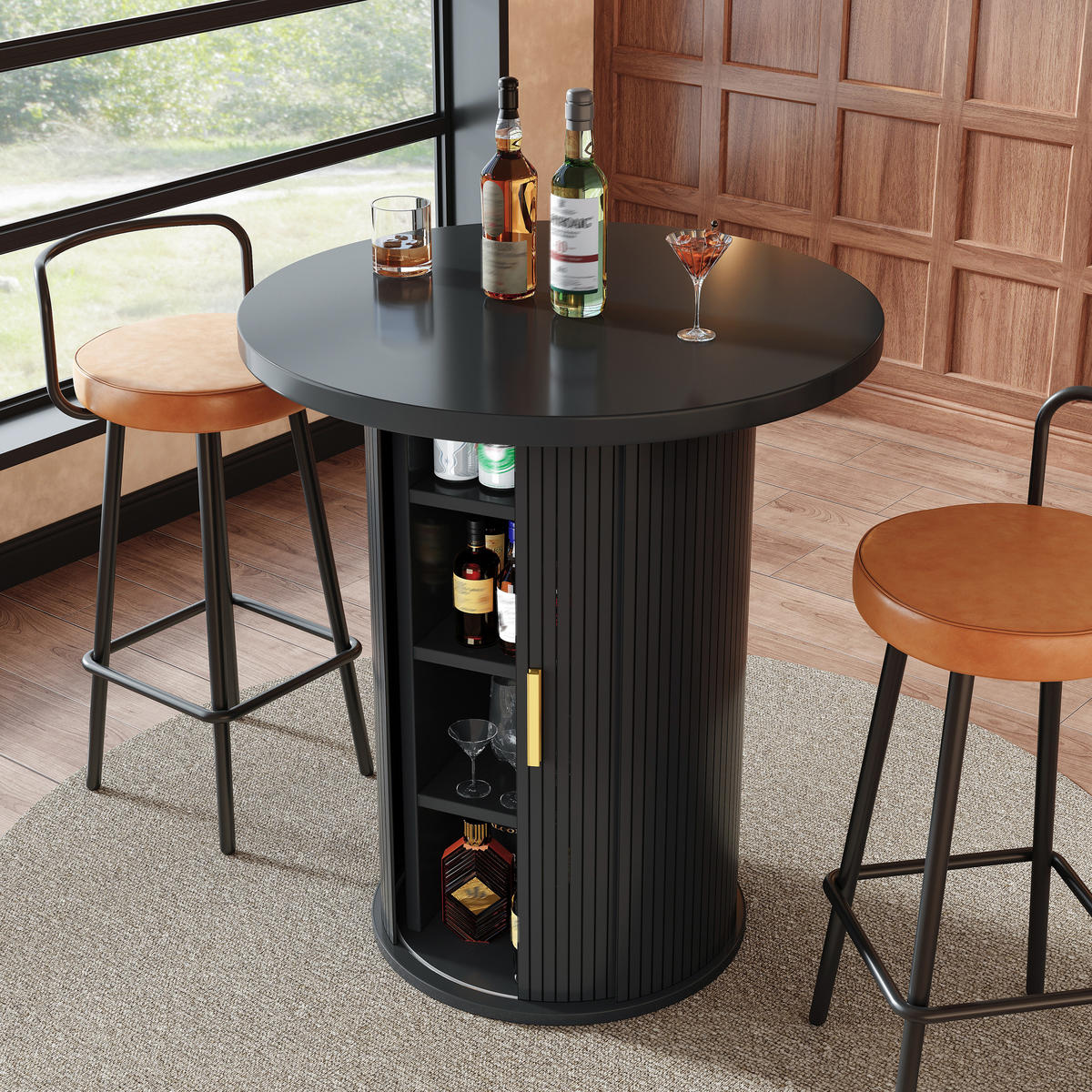 BARTISCH Rund Stauraum MDF Holzoptik Schwarz - Schwarz, Metall (60/60/91.6cm) - FLIEKS