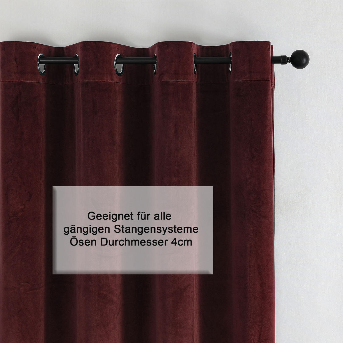 VORHANG Ösen Samt 140/245 cm Bordeaux - Bordeaux, Textil (140/245/245cm) - TiborTex
