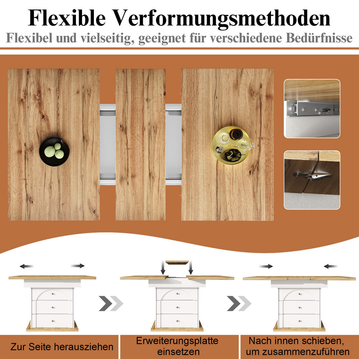 ESSTISCH 80/140/75 cm Weiß aus MDF ausziehbar 110–140 cm mit Stauraum - Weiß, Holzwerkstoff (140/80/75cm) - OKWISH